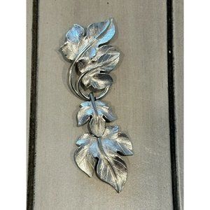 Vintage Kunio Matsumoto Trifari Silvertone Leaf Brooch Statement Unique Dangle